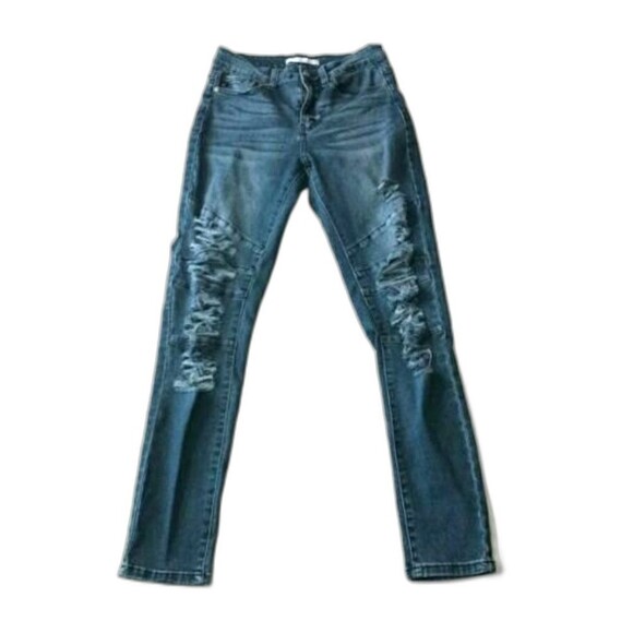 Kancan Womens Sz 9 Distressed Destroyed Ankle Cropped Estilo Denim Blue Jeans - Picture 1 of 10